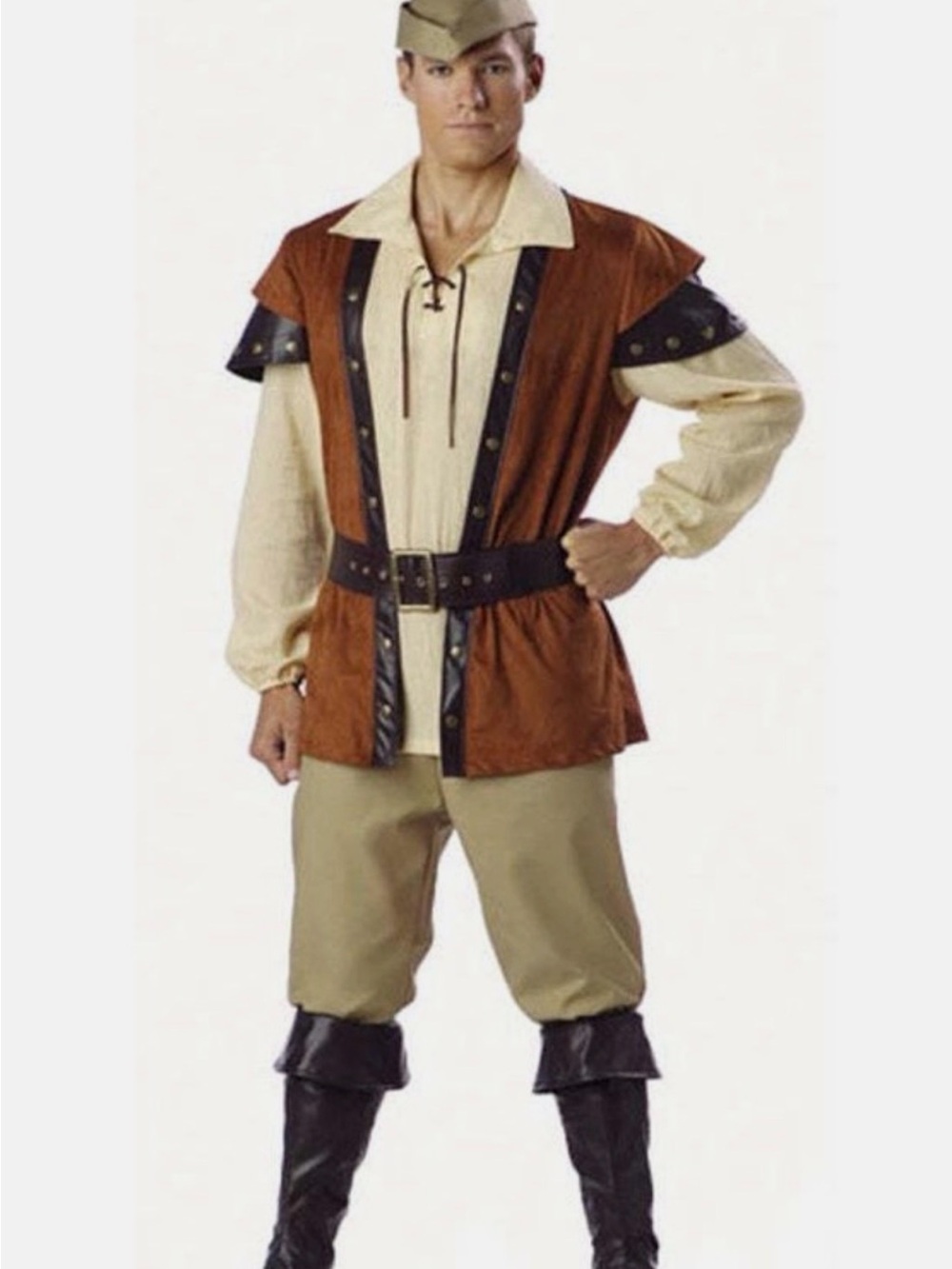 Men's Brown Medieval Tunic with Cream Shirt and Black Trim